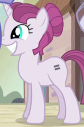 Size: 292x441 | Tagged: safe, screencap, character:rosemary, species:pony, species:unicorn, episode:the cutie map, g4, my little pony: friendship is magic, animation error, cropped, cult, equal cutie mark, fake smile, female, forced smile, mare, solo focus