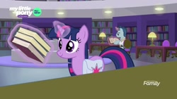 Size: 1920x1080 | Tagged: safe, screencap, character:polo play, character:twilight sparkle, character:twilight sparkle (unicorn), species:pony, species:unicorn, episode:the point of no return, g4, my little pony: friendship is magic, book, bookshelf, las pegasus resident, library, saddle bag, solo