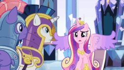Size: 1280x720 | Tagged: safe, screencap, character:king sombra, character:princess cadance, character:princess flurry heart, character:shining armor, species:crystal pony, species:pony, episode:the beginning of the end, g4, my little pony: friendship is magic, animated, armor, crystal empire, crystal guard, crystal guard armor, dark magic, fear, hostage, magic, parent, sound, webm