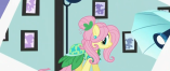 Size: 157x66 | Tagged: safe, screencap, character:fluttershy, species:pony, episode:green isn't your color, g4, my little pony: friendship is magic, alternate hairstyle, cinematic, clothing, dress, picture for breezies