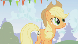 Size: 1280x720 | Tagged: safe, screencap, character:applejack, species:earth pony, species:pony, episode:fall weather friends, g4, my little pony: friendship is magic, season 1, carousel boutique, female, mare, solo