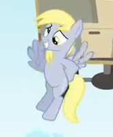 Size: 165x200 | Tagged: safe, screencap, character:derpy hooves, species:pegasus, species:pony, episode:feeling pinkie keen, g4, my little pony: friendship is magic, background pony, cropped, female, flying, hooves behind back, mare, sheepish grin, solo