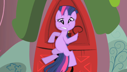 Size: 1280x720 | Tagged: safe, screencap, character:twilight sparkle, character:twilight sparkle (unicorn), species:pony, species:unicorn, episode:feeling pinkie keen, g4, my little pony: friendship is magic, female, flattened, mare, slapstick, solo
