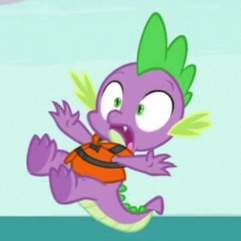 Size: 241x241 | Tagged: safe, screencap, character:spike, species:dragon, episode:the point of no return, g4, my little pony: friendship is magic, claws, cropped, falling, lifejacket, male, toes, winged spike