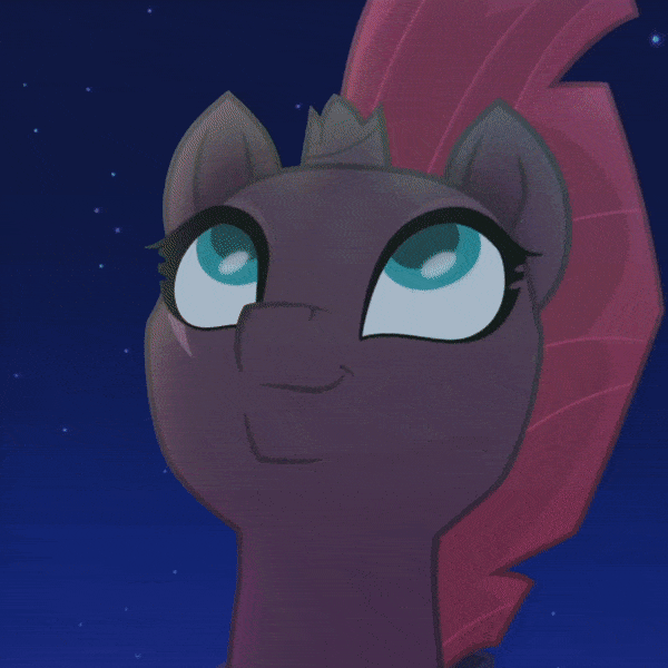 Size: 600x600 | Tagged: safe, screencap, character:tempest shadow, my little pony: the movie (2017), broken horn, bust, cropped, cute, horn, night, portrait, smiling, solo, tempestbetes, when she smiles