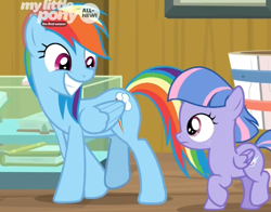 Size: 846x664 | Tagged: safe, screencap, character:rainbow dash, character:wind sprint, species:pegasus, species:pony, episode:common ground, g4, my little pony: friendship is magic, auntie dashie, big grin, cropped, cute, dashabetes, duo, female, filly, foal, grin, mare, smiling