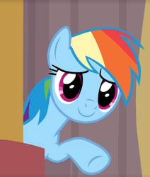 Size: 588x694 | Tagged: safe, screencap, character:rainbow dash, species:pony, episode:common ground, g4, my little pony: friendship is magic, cropped, cute, dashabetes, female, mare, shy dashie, solo