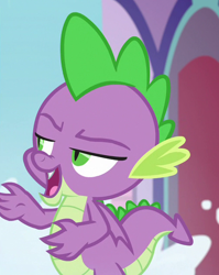 Size: 502x630 | Tagged: safe, screencap, character:spike, species:dragon, episode:the point of no return, g4, my little pony: friendship is magic, claws, cropped, solo, tail, winged spike