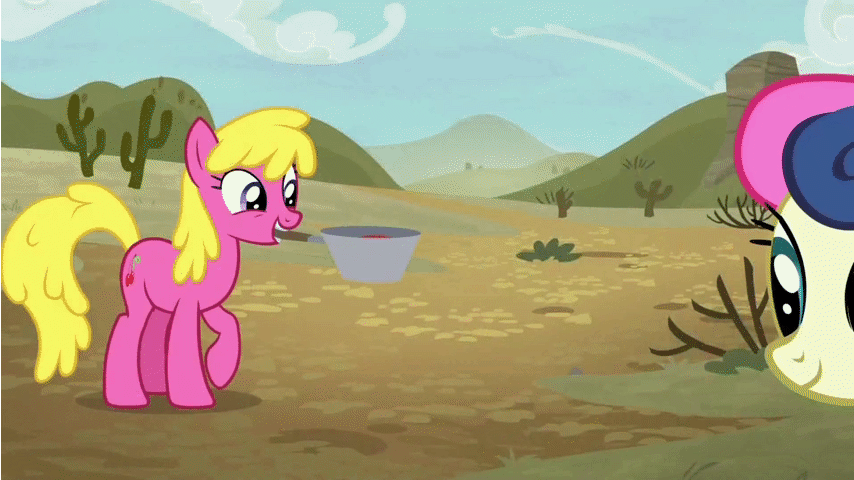 Size: 854x480 | Tagged: safe, screencap, character:bon bon, character:cherry berry, character:sweetie drops, species:pony, episode:common ground, g4, my little pony: friendship is magic, adorabon, animated, bread, cap, clothing, cute, food, hat, juice, juice box, mug, one eye closed, toast, wink