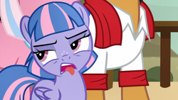 Size: 1920x1080 | Tagged: safe, screencap, character:wind sprint, species:pegasus, species:pony, episode:common ground, g4, my little pony: friendship is magic, eyeroll, female, filly, foal, gagging, solo focus, tongue out