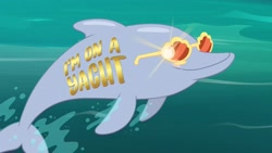 Size: 2331x1312 | Tagged: safe, screencap, episode:i'm on a yacht, g4, my little pony:equestria girls, dolphin, sunglasses, title card