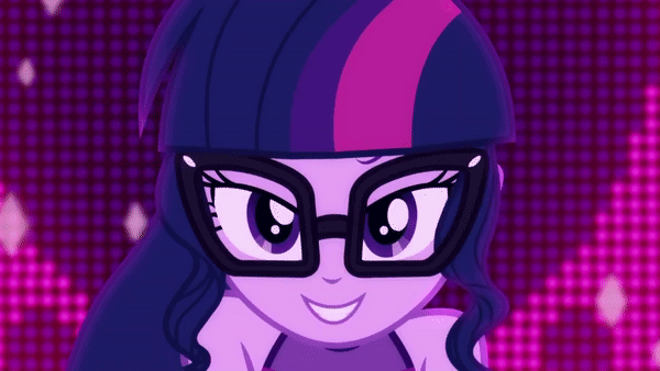 Size: 600x338 | Tagged: safe, screencap, character:twilight sparkle, character:twilight sparkle (scitwi), species:eqg human, episode:i'm on a yacht, g4, my little pony:equestria girls, adorasexy, animated, beautiful, close-up, cute, female, gif, glasses, looking at you, neon eg logo, sexy, sexy egghead, singing, sleeveless, solo, twiabetes