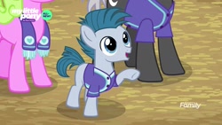 Size: 1280x720 | Tagged: safe, screencap, character:daisy, character:dark moon, character:graphite, character:little league, species:pony, episode:common ground, g4, my little pony: friendship is magic, clothing, colt, male, shirt