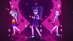 Size: 1280x720 | Tagged: safe, screencap, character:pinkie pie, character:rainbow dash, character:twilight sparkle, character:twilight sparkle (scitwi), species:eqg human, episode:i'm on a yacht, g4, my little pony:equestria girls, feet, neon eg logo, open-toed shoes, sandals, sleeveless