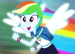 Size: 1492x1080 | Tagged: safe, screencap, character:rainbow dash, episode:run to break free, g4, my little pony:equestria girls, beautiful, cute, dashabetes, geode of super speed, magical geodes, ponied up, singing, transformation, wings