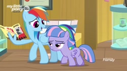 Size: 1280x720 | Tagged: safe, screencap, character:rainbow dash, character:wind sprint, species:pony, episode:common ground, g4, my little pony: friendship is magic, auntie dashie, brochure, wing hands, wings