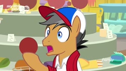 Size: 1280x720 | Tagged: safe, screencap, character:quibble pants, species:earth pony, species:pony, episode:common ground, g4, my little pony: friendship is magic, ball, cap, clothing, hat, shirt, solo