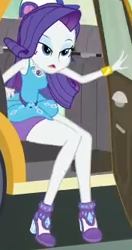 Size: 176x333 | Tagged: safe, screencap, character:rarity, episode:fomo, g4, my little pony:equestria girls, clothing, cropped, eyeshadow, female, geode of shielding, high heels, legs, magical geodes, makeup, pencil skirt, shoes, sitting, skirt, taxi, thighs