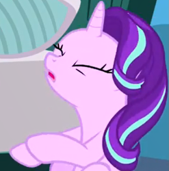 Size: 689x697 | Tagged: safe, screencap, character:starlight glimmer, species:pony, species:unicorn, episode:rock solid friendship, g4, my little pony: friendship is magic, cropped, eyes closed, solo