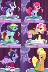Size: 1000x1500 | Tagged: safe, gameloft, screencap, character:applejack, character:flutterbat, character:fluttershy, character:masked matter-horn, character:pinkie pie, character:rainbow dash, character:rarity, character:twilight sparkle, character:twilight sparkle (alicorn), species:alicorn, species:bat pony, species:pony, episode:power ponies, g4, my little pony: friendship is magic, applejewel, astrodash, bat ponified, clothing, costume, dress, flutterbat costume, mermaid, mermarity, pinkie puffs, race swap, roller skates