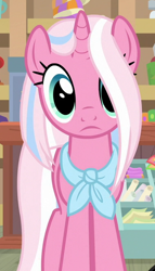 Size: 378x662 | Tagged: safe, screencap, character:clear sky, species:pony, species:unicorn, episode:common ground, g4, my little pony: friendship is magic, cropped, cute, cute sky, female, hair over one eye, looking at you, mare, neckerchief