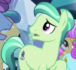 Size: 884x818 | Tagged: safe, screencap, species:crystal pony, species:pony, episode:the crystalling, g4, my little pony: friendship is magic, background pony, cropped, male, sly flourish, solo focus, stallion, worried
