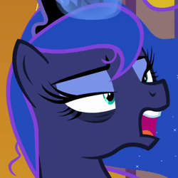 Size: 440x440 | Tagged: safe, screencap, character:princess luna, species:alicorn, species:pony, episode:a royal problem, g4, my little pony: friendship is magic, bags under eyes, cropped, faec, female, lidded eyes, mare, open mouth, solo
