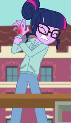 Size: 408x710 | Tagged: safe, screencap, character:twilight sparkle, character:twilight sparkle (scitwi), species:eqg human, episode:stressed in show, g4, my little pony:equestria girls, cropped, ouch, pain, solo, stressed in show: rainbow dash