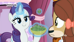 Size: 1672x944 | Tagged: safe, screencap, character:rarity, character:yona, episode:she's all yak, g4, my little pony: friendship is magic, brussel sprouts, my fair lady