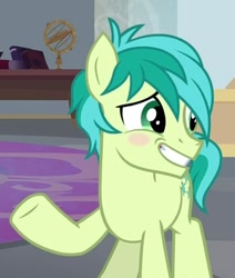 Size: 698x823 | Tagged: safe, screencap, character:sandbar, species:earth pony, species:pony, episode:she's all yak, g4, my little pony: friendship is magic, blushing, cropped, cute, hooves, male, sandabetes, solo, stupid sexy sandbar