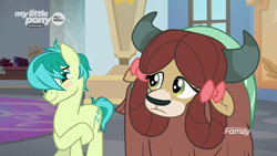 Size: 1280x720 | Tagged: safe, screencap, character:sandbar, character:yona, ship:yonabar, episode:she's all yak, g4, my little pony: friendship is magic, adorasexy, adorkable, blushing, cute, dork, female, interspecies, male, sandabetes, sexy, shipping, straight, yonadorable