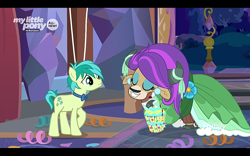 Size: 1280x800 | Tagged: safe, screencap, character:sandbar, character:yona, species:earth pony, species:pony, species:yak, episode:she's all yak, g4, my little pony: friendship is magic, bow tie, cloven hooves, duo, female, male, teenager