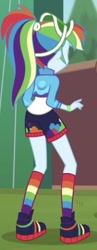Size: 249x639 | Tagged: safe, screencap, character:rainbow dash, episode:festival filters, g4, my little pony:equestria girls, bracelet, clothing, cropped, jewelry, ponytail, rainbow socks, rainbutt dash, rear view, shoes, sneakers, socks, solo, striped socks