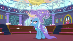 Size: 1280x720 | Tagged: safe, screencap, character:trixie, episode:a matter of principals, g4, my little pony: friendship is magic, banana, food, school of friendship, solo, twilight's castle
