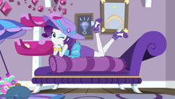 Size: 1920x1080 | Tagged: safe, screencap, character:rarity, episode:camping must-haves, g4, my little pony:equestria girls, body pillow, cushion, pillow, rarity's bedroom, solo