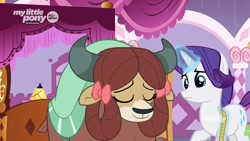 Size: 1280x720 | Tagged: safe, screencap, character:rarity, character:yona, species:pony, species:yak, episode:she's all yak, g4, my little pony: friendship is magic, magic, measuring tape