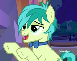 Size: 904x720 | Tagged: safe, screencap, character:sandbar, species:earth pony, species:pony, episode:she's all yak, g4, my little pony: friendship is magic, cropped, hoofy-kicks, hooves, male, smiling, solo