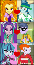 Size: 888x1696 | Tagged: safe, artist:shipper anon, screencap, character:adagio dazzle, character:aria blaze, character:captain planet, character:heath burns, character:microchips, character:sonata dusk, ship:ariachips, equestria girls:equestria girls, equestria girls:rainbow rocks, g4, my little pony:equestria girls, background human, capdazzle, cropped, female, heath burns, heathdusk, male, shipping, shipping domino, straight, the dazzlings