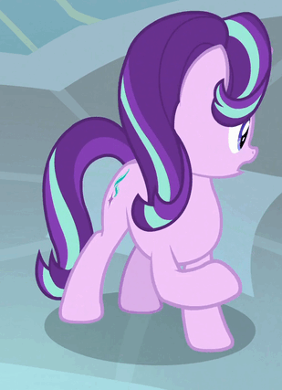 Size: 309x427 | Tagged: safe, screencap, character:discord, character:starlight glimmer, species:pony, species:unicorn, episode:a matter of principals, g4, my little pony: friendship is magic, animated, cartoon physics, cropped, hammerspace, offscreen character, scroll, solo focus