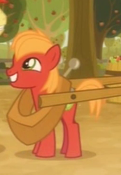 Size: 256x369 | Tagged: safe, screencap, character:big mcintosh, character:bright mac, species:earth pony, species:pony, episode:going to seed, g4, my little pony: friendship is magic, big macintosh's yoke, colt, colt big macintosh, cropped, macabetes, male, smiling, solo, yoke, younger