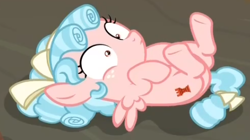 Size: 520x291 | Tagged: safe, screencap, character:cozy glow, species:pegasus, species:pony, episode:frenemies, g4, my little pony: friendship is magic, cozybetes, cropped, cute, female, filly, foal, on back, solo, surprised