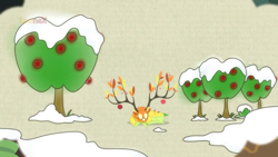 Size: 1280x720 | Tagged: safe, screencap, character:the great seedling, species:deer, episode:going to seed, g4, my little pony: friendship is magic, apple, apple tree, branches for antlers, cute, dryad, eyes closed, food, male, sleeping, snow, solo, spirit, tree