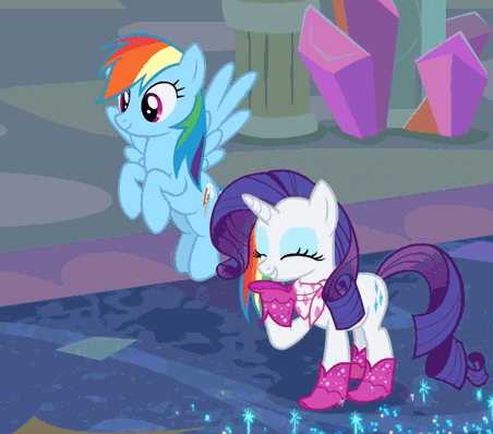 Size: 452x398 | Tagged: safe, screencap, character:rainbow dash, character:rarity, species:pony, episode:the end in friend, g4, my little pony: friendship is magic, animated, boots, cropped, duo, glitter boots, shoes