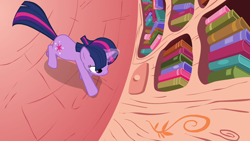 Size: 1280x720 | Tagged: safe, screencap, character:twilight sparkle, character:twilight sparkle (unicorn), species:pony, species:unicorn, episode:look before you sleep, g4, my little pony: friendship is magic, book, bookshelf, female, golden oaks library, mare, solo