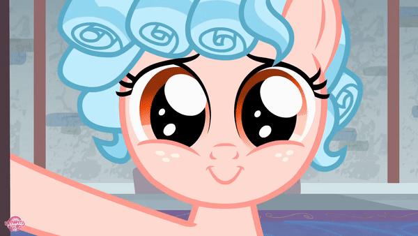 Size: 600x338 | Tagged: safe, screencap, character:cozy glow, species:pegasus, species:pony, episode:school raze, g4, my little pony: friendship is magic, animated, cozy glow is best facemaker, cozy glow is not amused, cozybetes, curly hair, cute, door, facade, fake smile, female, filly, foal, freckles, glare, locked, narrowed eyes, school of friendship, solo, unamused