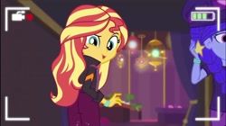 Size: 1284x720 | Tagged: safe, screencap, character:sunset shimmer, episode:how to backstage, g4, my little pony:equestria girls, ass, bunset shimmer, butt, female, looking at you, looking back, looking back at you, recording, selfie drone, space camp (character)
