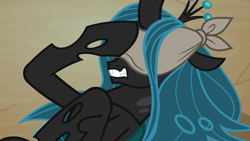Size: 1920x1080 | Tagged: safe, screencap, character:queen chrysalis, species:changeling, episode:frenemies, g4, my little pony: friendship is magic, blindfold, changeling queen, female, solo