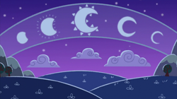 Size: 2100x1180 | Tagged: safe, screencap, episode:frenemies, g4, my little pony: friendship is magic, cloud, crescent moon, hill, lunar phases, moon, mountain, night, no pony, storybook, tree