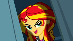 Size: 1280x720 | Tagged: safe, screencap, character:sunset shimmer, equestria girls:equestria girls, g4, my little pony:equestria girls, evil grin, grin, looking at you, pure unfiltered evil, smiling, solo