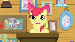 Size: 1280x720 | Tagged: safe, screencap, character:apple bloom, character:babs seed, character:scootaloo, character:sweetie belle, species:earth pony, species:pegasus, species:pony, species:unicorn, episode:the last crusade, g4, my little pony: friendship is magic, adorabloom, animated, cartoonito logo, crying, cute, cutealoo, cutie mark, cutie mark crusaders, diasweetes, female, filly, foal, no sound, sad, the cmc's cutie marks, trio, uvula, webm